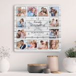 Familie ist alles Zitat Foto Collage weiß Quadratische Wanduhr<br><div class="desc">Erstellen Sie einfach Ihre eigene personalisierte Wand-Uhr im Stil eines Bauernhauses aus weißem Holz mit Ihren individuellen Fotos. Das Design enthält auch ein schönes, handgeschriebenes Skriptziffer: "Familie ist alles". Um die besten Ergebnisse zu erzielen, schneiden Sie die Bilder vor dem Hochladen auf Quadrat - mit dem Fokuspunkt in der Mitte....</div>