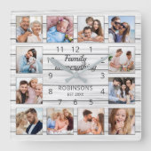 Familie ist alles Zitat Foto Collage weiß Quadratische Wanduhr (Vorderseite)