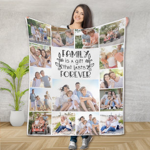 Familie ist ein Geschenk 15 Foto Collage Fleecedecke