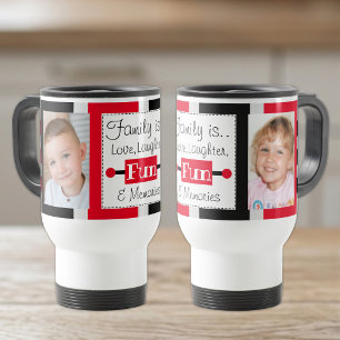 Familie ist Liebe gestreifte Fotos schwarz rot Reisebecher