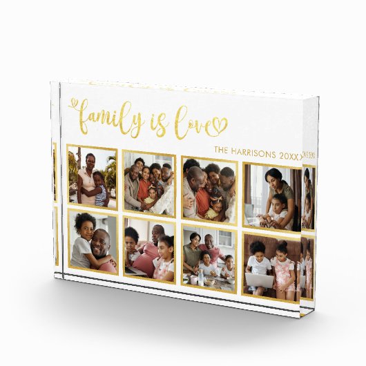 Familie ist Liebe Gold Heart Script Foto Collage (Rechts)