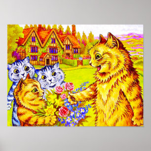 Familie Katzen im Garten Poster