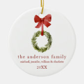 Familie Keepake Weihnachtsgrün Red Bow Keramik Ornament (Vorne)