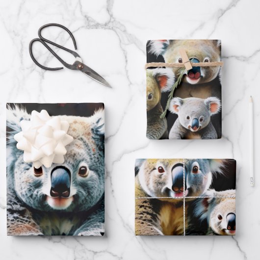 Familie Koala im Wasserfarbenwald Geschenkpapier Set (Vorderseite)