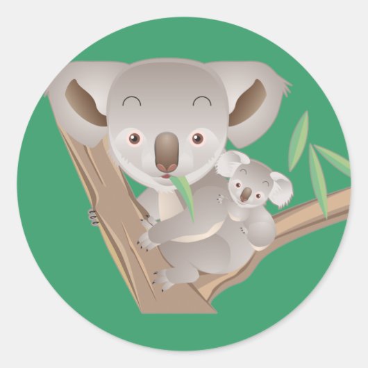 Familie Koala Runder Aufkleber (Vorderseite)