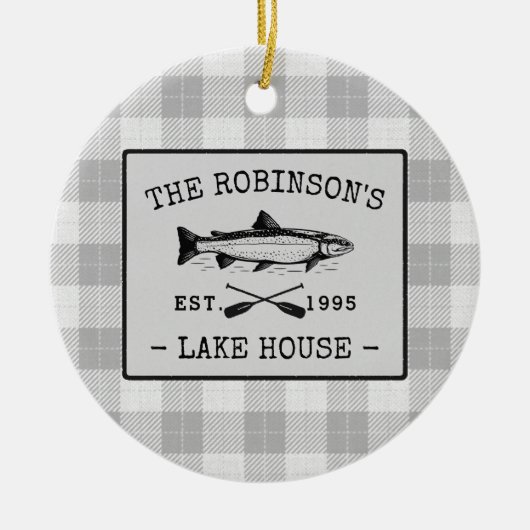 Familie Lake House Oars Fischen Rustikal Weiß Kari Keramik Ornament (Vorne)