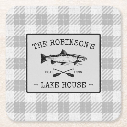 Familie Lake House Oars Fischen Rustikal Weiß Kari Rechteckiger Pappuntersetzer (Vorderseite)