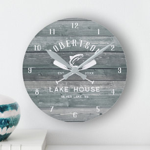 Familie Lake House Rustikales Aquamarines Holz Runde Wanduhr