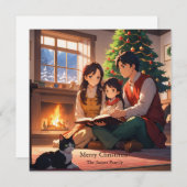 Familie liest ein Weihnachtsbuch Feiertagskarte (Vorne/Hinten)