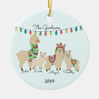 Familie Llama von Vier Weihnachtsschmuck-Keramiken Keramik Ornament