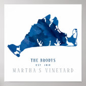 Familie Marthas Vineyard Blue Map Poster (Vorne)