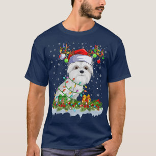 Familie Matching Xmas Lighting Santa Maltese Hund T-Shirt