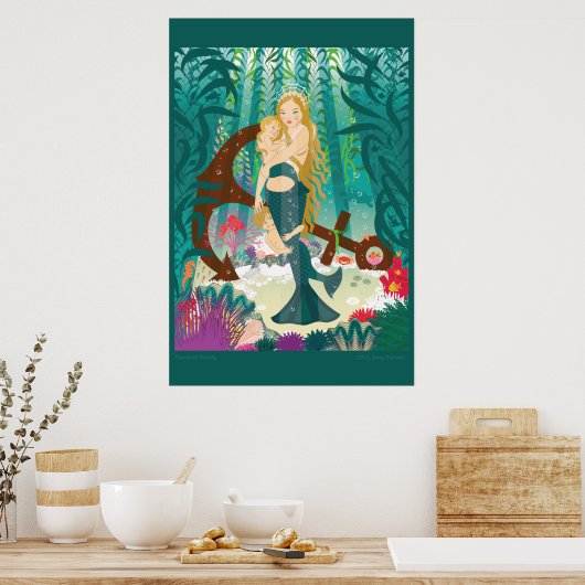 Familie Mermaid (dunkle Blondinen) Poster (Küche)