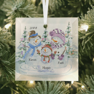 Familie mit 3 Namen süßer Weihnachts-Schneemann Ornament Aus Glas