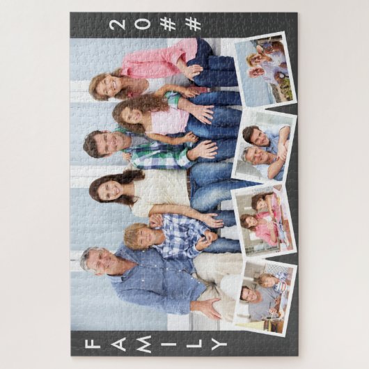 Familie mit bearbeitbarem Jahr ZigZag Foto Collage Puzzle (Vertikal)