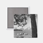 Familie mit Picknick am See Magnet (Vorderseite/Rückseite)