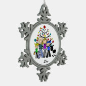Familie mit Schwarzen Hund Schneeflocken Zinn-Ornament (Links)