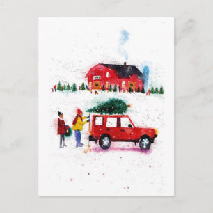 Familie mit Weihnachtsbaum Teil 2 Feiertagspostkarte