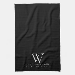 Familie Monogramm Elegante Schwarze Küche Geschirrtuch
