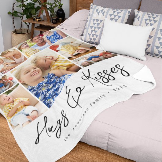 Familie Multi Foto Collage Hugs & Kisses Fleecedecke