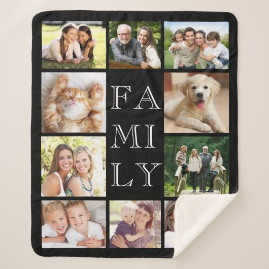 Familie Multi-Foto Collage Personalisiert Black Sherpadecke (Vorderseite)