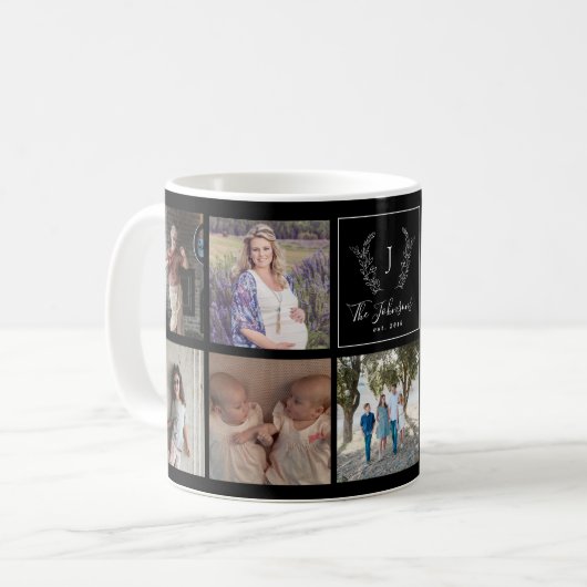 Familie MultiFoto Schwarzweiß mit Monogramm Kaffeetasse (Vorderseite Links)