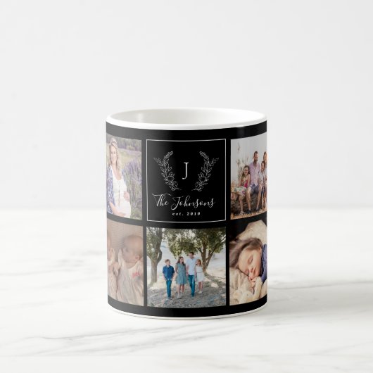 Familie MultiFoto Schwarzweiß mit Monogramm Kaffeetasse (Mittel)
