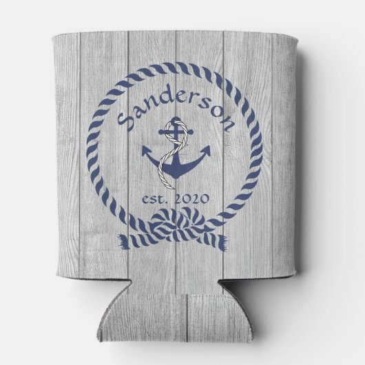 Familie oder Bootsname Navy Anchor Rope Nautic Dosenkühler (Rückseite)
