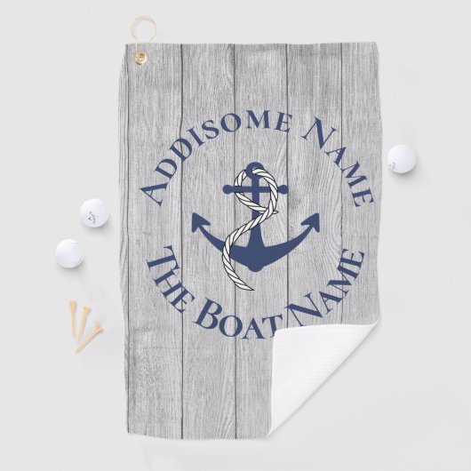 Familie oder Bootsname Navy Anchor Rope Nautic Golfhandtuch (Insitu)