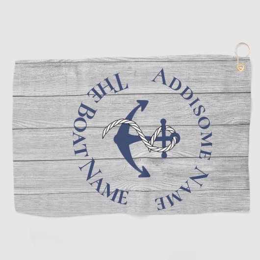 Familie oder Bootsname Navy Anchor Rope Nautic Golfhandtuch (Horizontal)