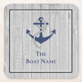 Familie oder Bootsname Navy Anchor Rope Nautic Rechteckiger Pappuntersetzer (Vorderseite)