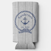 Familie oder Bootsname Navy Anchor Rope Nautic Selters Dosenkühler (Rückseite)