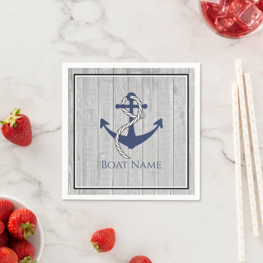 Familie oder Bootsname Navy Anchor Rope Nautic Serviette (Beispiel)