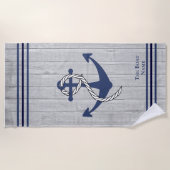 Familie oder Bootsname Navy Anchor Rope Nautic Strandtuch (Vorderseite)