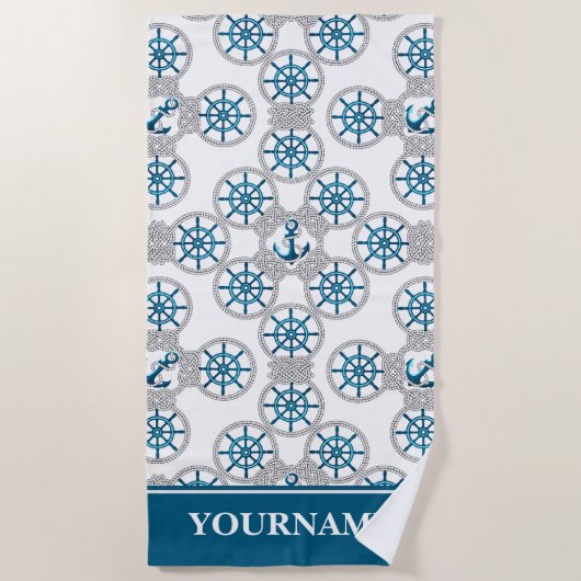 Familie oder Bootsname Navy Anchor Rope Nautic Strandtuch (Vorderseite)