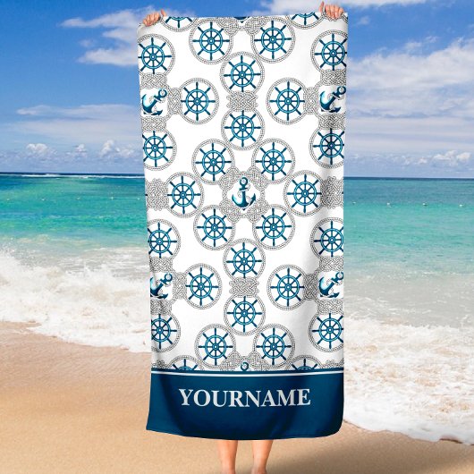 Familie oder Bootsname Navy Anchor Rope Nautic Strandtuch