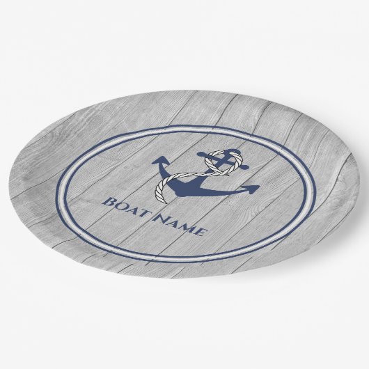 Familie oder Bootsname Navy Anchor Rope Nautical N Pappteller (Schrägansicht)