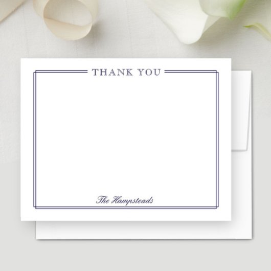 Familie oder Paare Elegantes Script Blue Stationer Dankeskarte
