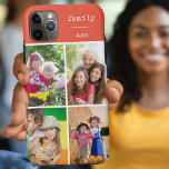 Familie Orange 4 FotoCollage Custom Case-Mate iPhone Hülle<br><div class="desc">Erstellen Sie Ihre eigene individuelle Telefonzelle für iPhone 11 pro max und viele andere Modelle. Das Design verfügt über eine Rastermuster-Foto-Collage mit 4 Ihrer Lieblings-Fotos, Ihrem Namen und dem Wort "Familie". Die Fotovorlage ist für Sie bereit, um Ihre Fotos hinzuzufügen, und arbeitet im Uhrzeigersinn von oben verlassen. Das Design hat...</div>