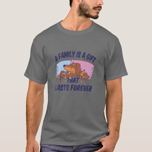 Familie Pajamas - Hundefamilie mit Welpen im Bett T-Shirt (Vorderseite)