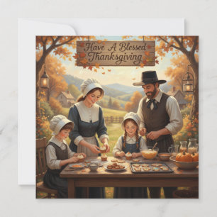 Familie Pilgrim macht Erntedank Cookies Feiertagskarte