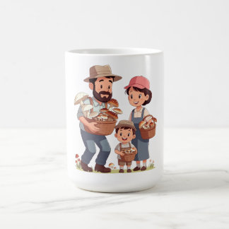 Familie Pilze sammeln zusammen Kaffeetasse