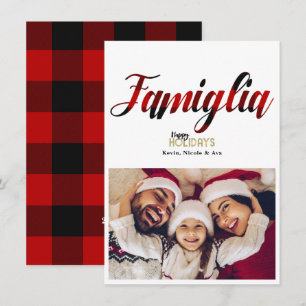 Familie Rotkariert Weihnachtsfeiertags-Fotokarte Einladung