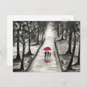 Familie Rustikaler roter Schirm schwarz-weiß Postkarte (Vorne/Hinten)