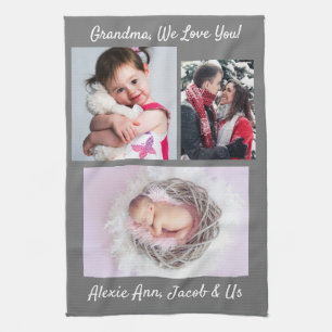 Familie sagt: "Ich Liebe du" Oma Personalize Grau Geschirrtuch