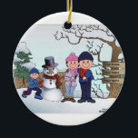 Familie Snowman - 1 Junge Keramikornament<br><div class="desc">Personalisierte Snowman-Familie - 1 Junge</div>
