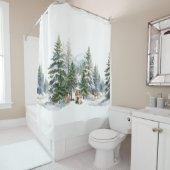 Familie Snowy Wald Rentiere Wasserfarbe Duschvorhang (Beispiel)