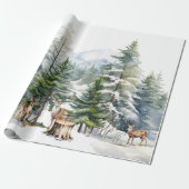 Familie Snowy Wald Rentiere Wasserfarbe Geschenkpapier (Ungerollt)