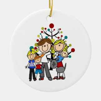Familie Vater Mutter Mädchen Junge Baby Grauer Hun Keramik Ornament