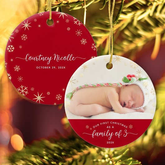 Familie von 3 Baby First Christmas Snowflake Foto Keramik Ornament